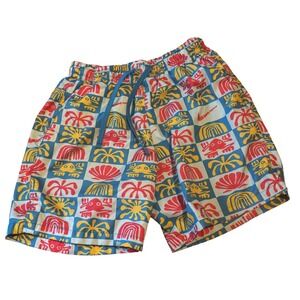 NIKE Men Small Blue Red Yellow Graphic Woven Flow Shorts Beach Festival Swim Y2K